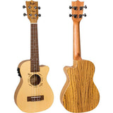 Flight DUC328 CEQ Elektrisch-Akoestische Concert Ukulele met Cutaway, Engelmann Spruce Top en Zebrawood Body