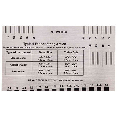 Fender 0990654050 String Action Gauge RVS Inch en mm Meetgereedschap