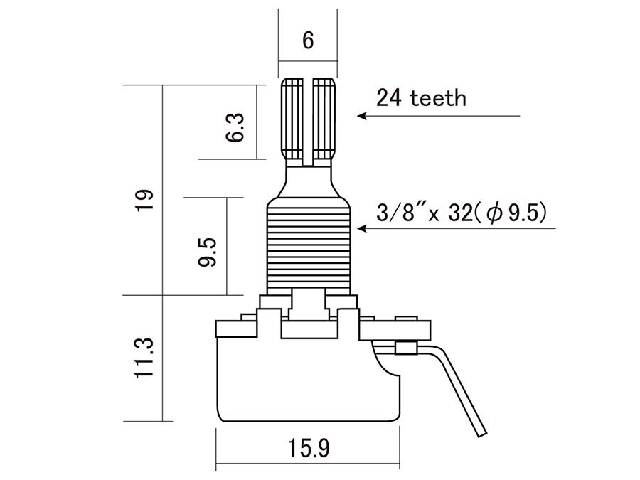 CTS USA CTS-2501 250K Audio Potmeter Mini Type met Inch As en 16 mm Behuizing