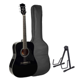 Richwood RD-12-BK Artist Series Dreadnought Akoestische Gitaarset Zwart met Tas en Gitaarstandaard