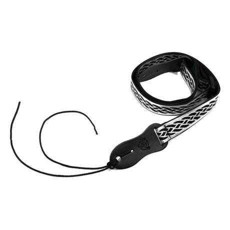 Flight S47 Black Silver Ukulele Strap Vegan Nubuck met Gevlochten Patroon en Headstock Tie