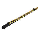 Flight S47 Black Gold Ukulele Strap Vegan Nubuck met Gevlochten Patroon en Headstock Tie