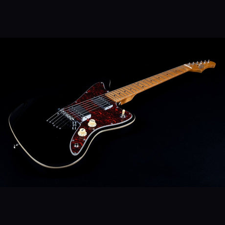JET JJ-350 BK Offset Elektrische Gitaar HH Hardtail Roasted Maple Zwart