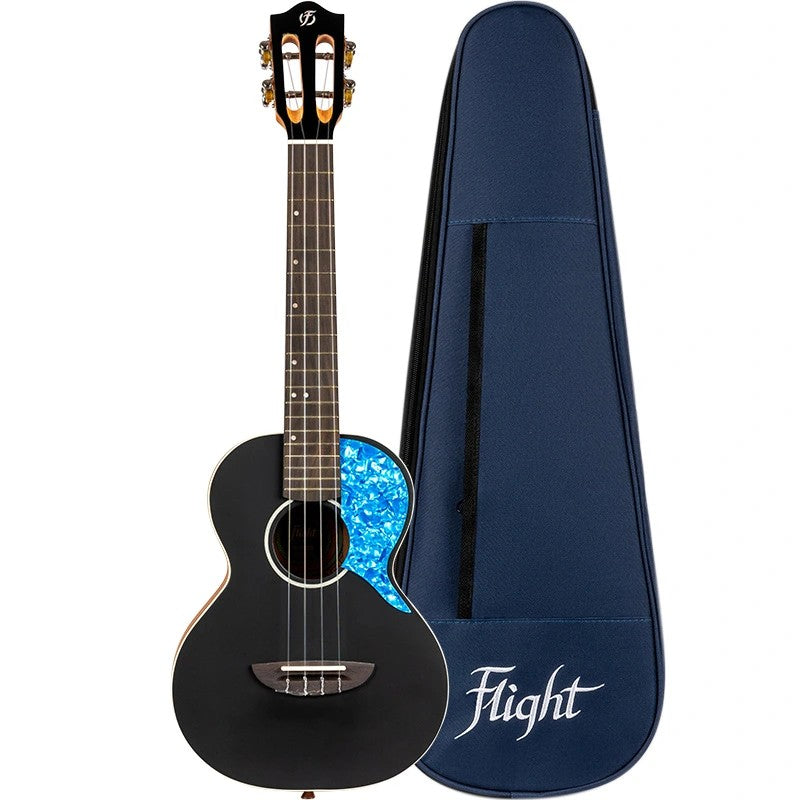 Flight Iris Tenor BK Ukulele met Solid Spruce Top, Mahogany Body en Zwarte Afwerking