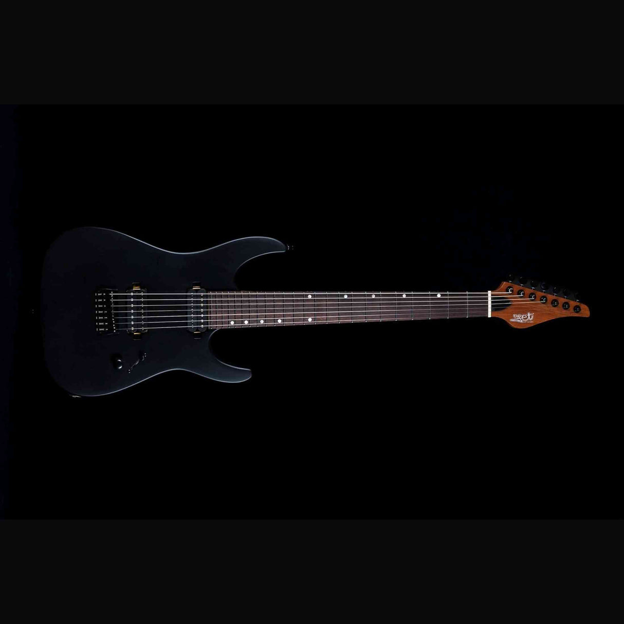 JET JS-507 BK Stygian 7-snarige S-style Elektrische Gitaar HH Vaste Brug Rosewood Toets Satijn Zwart