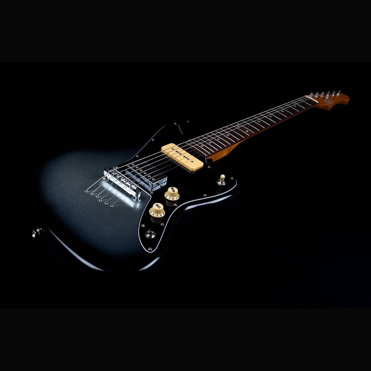 JET JJ-350 Baritone Moonburst Offset Elektrische Gitaar H + P90 Baritone 27 inch Rosewood Toets