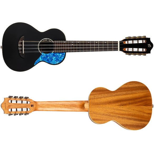 Flight Iris 8 Tenor EQ-A BK Elektrisch-Akoestische 8-String Tenor Ukulele met Solid Spruce Top en Mahogany Body