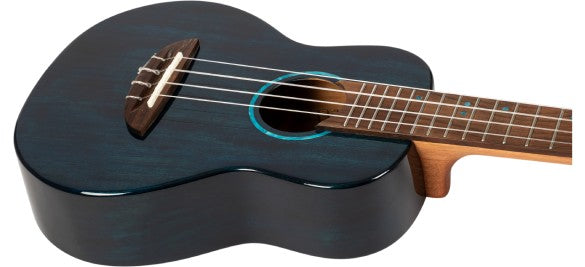 Flight Iris Tinta Concert TDB Ukulele met All Solid Mahogany Body, Rosewood Toets en Fluorocarbon Snaren, Transparent Blue