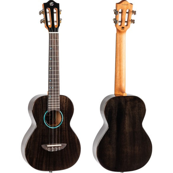 Flight Iris Tinta Tenor TBK Ukulele met All Solid Mahogany Body, Rosewood Toets en Fluorocarbon Snaren, Transparent Black