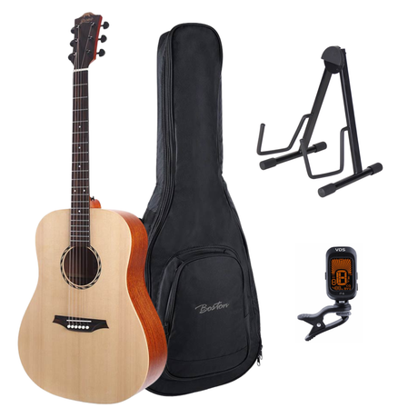 Bromo BAT1N Tahoma Series Gitaarset – Dreadnought met Massief Sparren Bovenblad, Gigbag, Standaard en Tuner