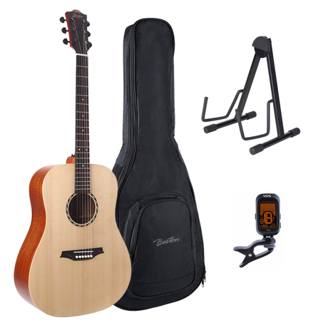 Bromo BAT1NL Tahoma Series Linkshandige Gitaarset – Dreadnought met Massief Sparren Bovenblad, Gigbag, Standaard en Tuner
