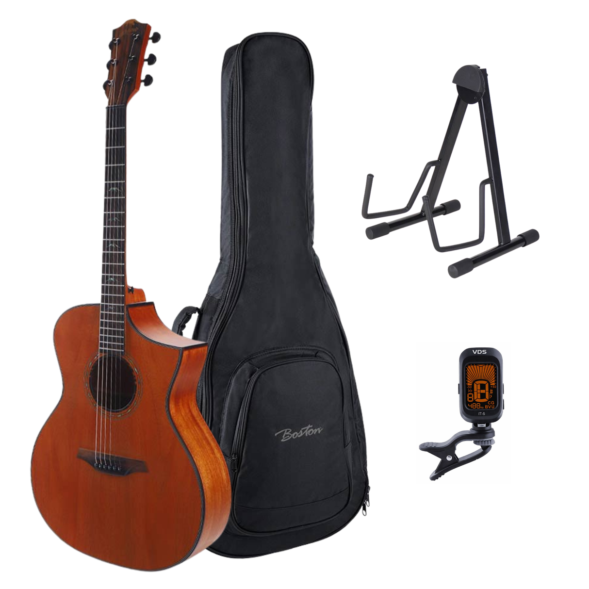 Bromo BAT4MC Tahoma Series Gitaarset – Hillside Auditorium Cutaway met Massief Mahonie Bovenblad, Gigbag, Standaard en Tuner