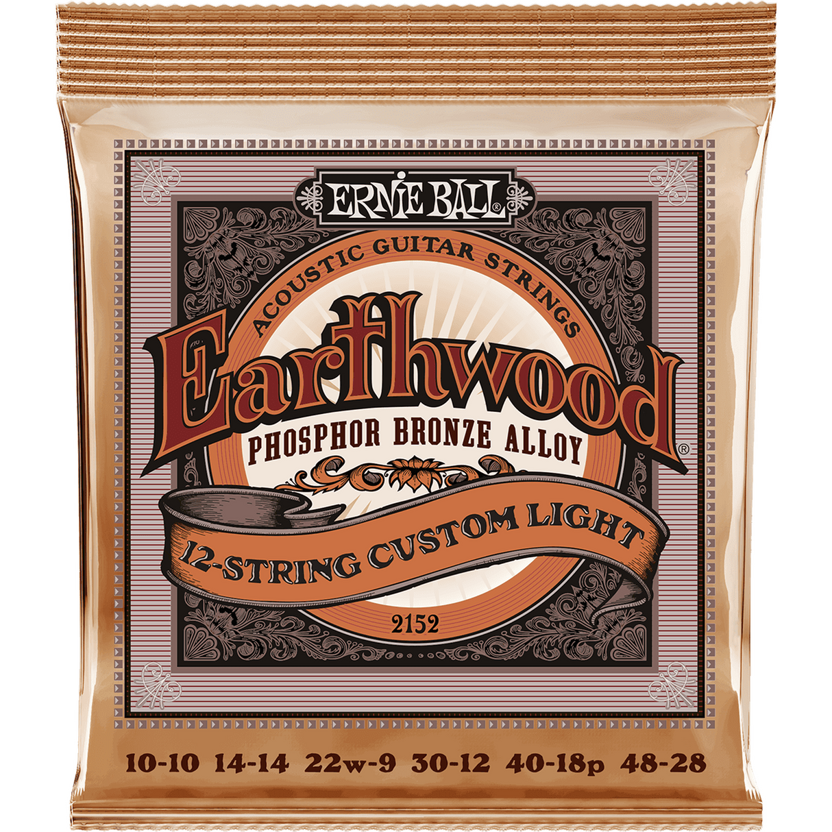 Ernie Ball 2152 Earthwood Fosforbrons Akoestische Gitaarsnaren 12-Snarig Custom Light 10–48