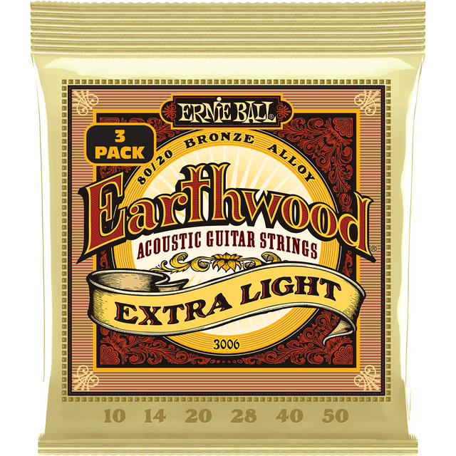 Ernie Ball 3006 Akoestische Gitaarsnaren 80/20 Brons Extra Light 10–50 3-Pack