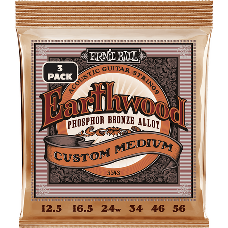 Ernie Ball 3543 Earthwood Fosforbrons Akoestische Gitaarsnaren Custom Medium 12.5–56 3-Pack