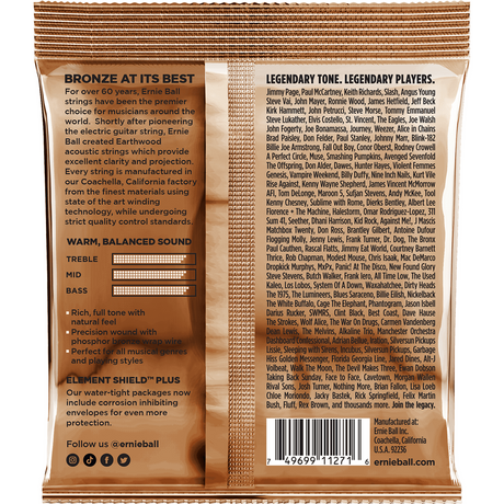 Ernie Ball 3545 Earthwood Fosforbrons Akoestische Gitaarsnaren Custom Light 11.5–54 3-Pack