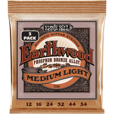 Ernie Ball 3546 Earthwood Fosforbrons Akoestische Gitaarsnaren Medium Light 12–54 3-Pack
