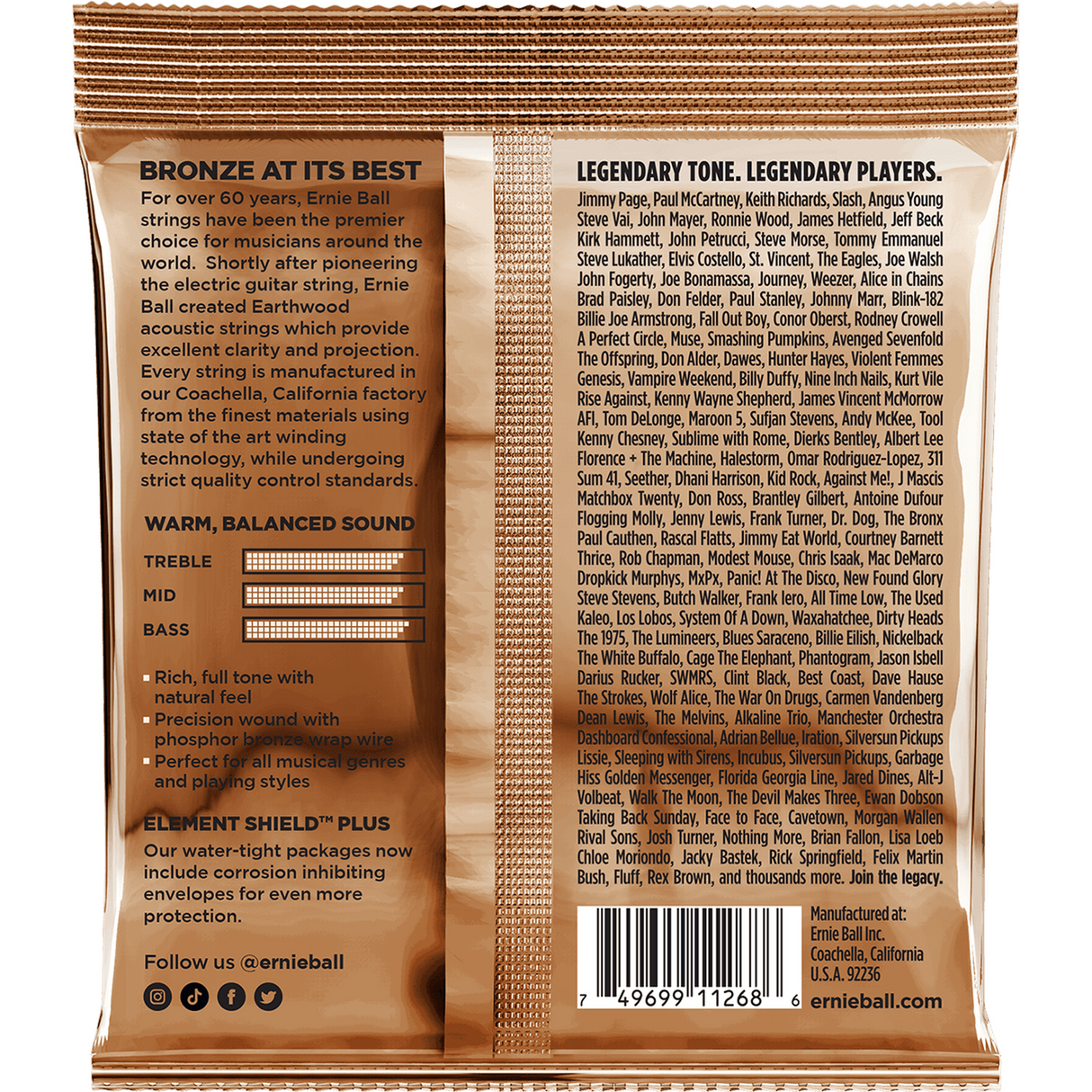 Ernie Ball 3550 Earthwood Fosforbrons Akoestische Gitaarsnaren Extra Light 10–50 3-Pack