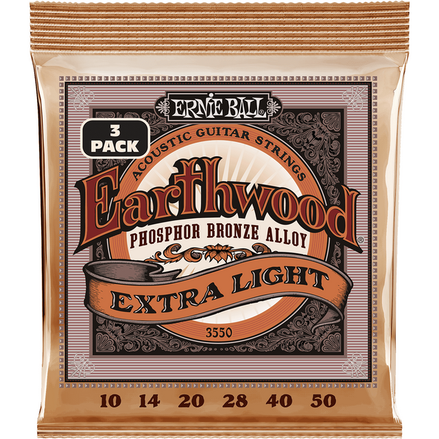 Ernie Ball 3550 Earthwood Fosforbrons Akoestische Gitaarsnaren Extra Light 10–50 3-Pack