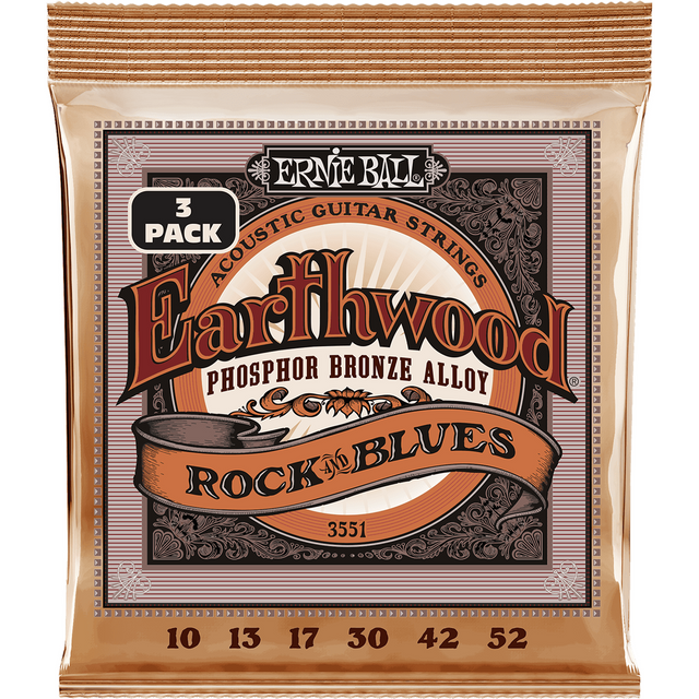 Ernie Ball 3551 Earthwood Fosforbrons Akoestische Gitaarsnaren Rock & Blues 10–52 3-Pack