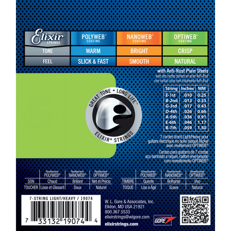 Elixir 19074 Optiweb elektrische gitaarsnaren Light Heavy 7-String 010-059