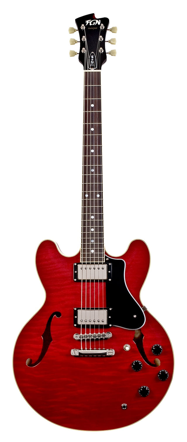 FGN Masterfield Semi HH elektrische gitaar Cherry, Flamed Maple Top, Alnico 3 humbuckers, met koffer