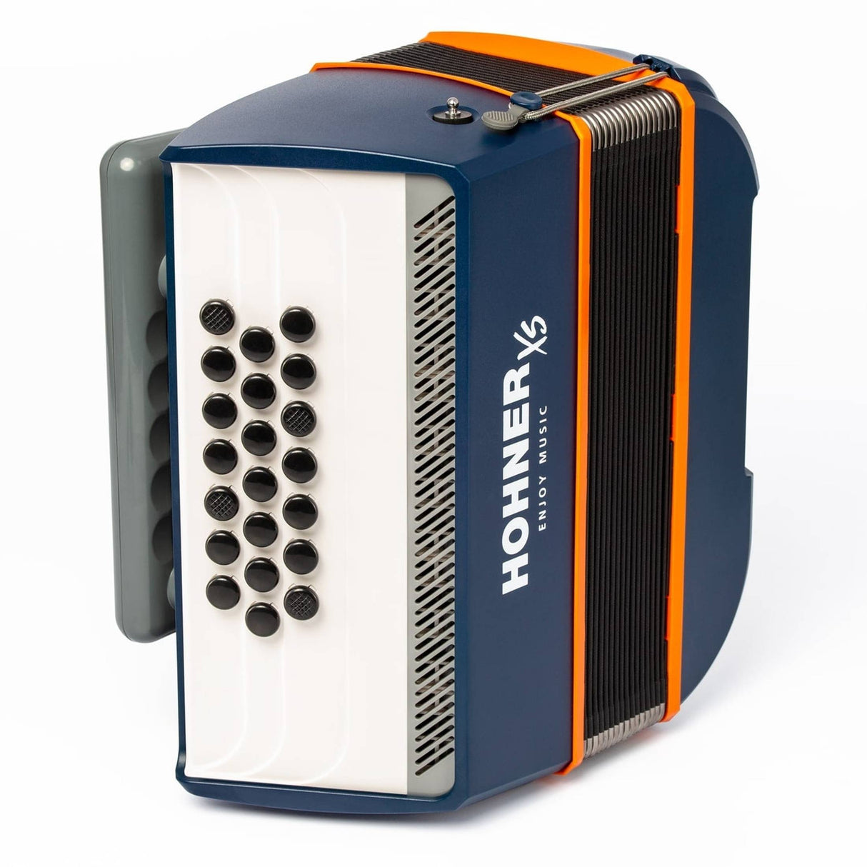 HOHNER A2930 XS Knopaccordeon - 21 knoppen en 15 bassen Blauw‑Oranje met gigbag en draagriem voor kinderen