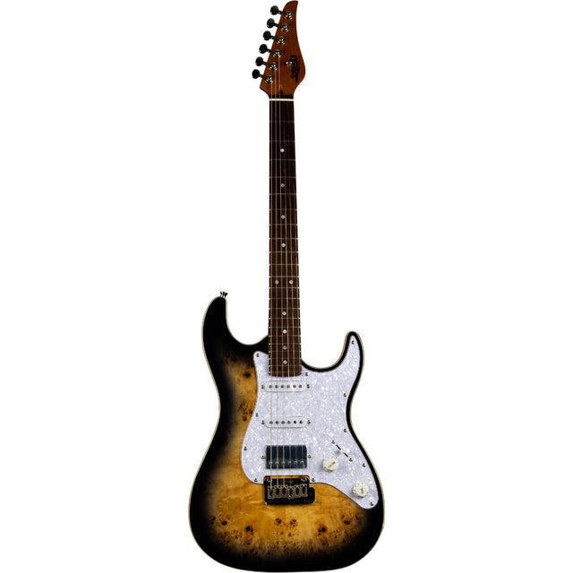 JET JS-450Q TB R S-style Elektrische Gitaar HSS Tremolo Burl Top Rosewood Toets Transparant Bruin