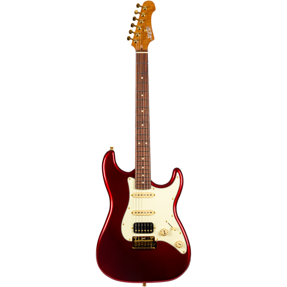 JET JS-480 WR G S-style Elektrische Gitaar HSS Alnico V Tremolo Rosewood Toets Wijnrood met Gouden Hardware