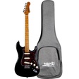 Jet JS-300 BK Elektrische Gitaar Black met Jet JG-30 GY Gigbag Set, Roasted Maple Hals, SSS Pickups, Tremolo