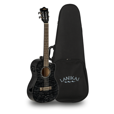 LANIKAI LKUQMBKCEB Baritonukulele, Quilted Maple Series, zwart, Cutaway, Preamp,