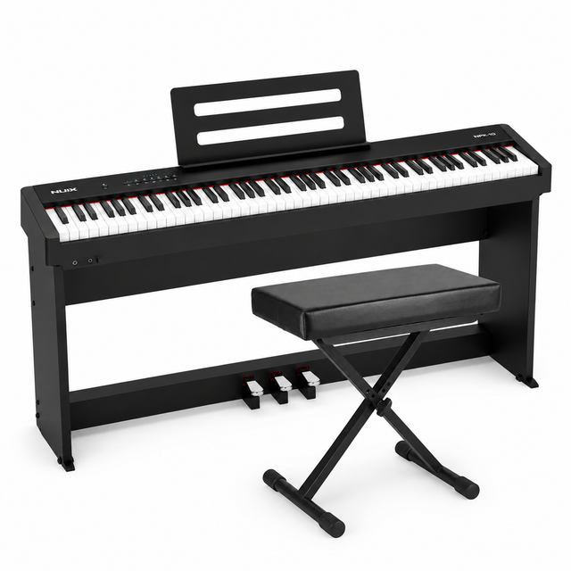 NUX NPK-10 digitale stage piano zwart met NPS1 standaard, 88 toetsen en kruk