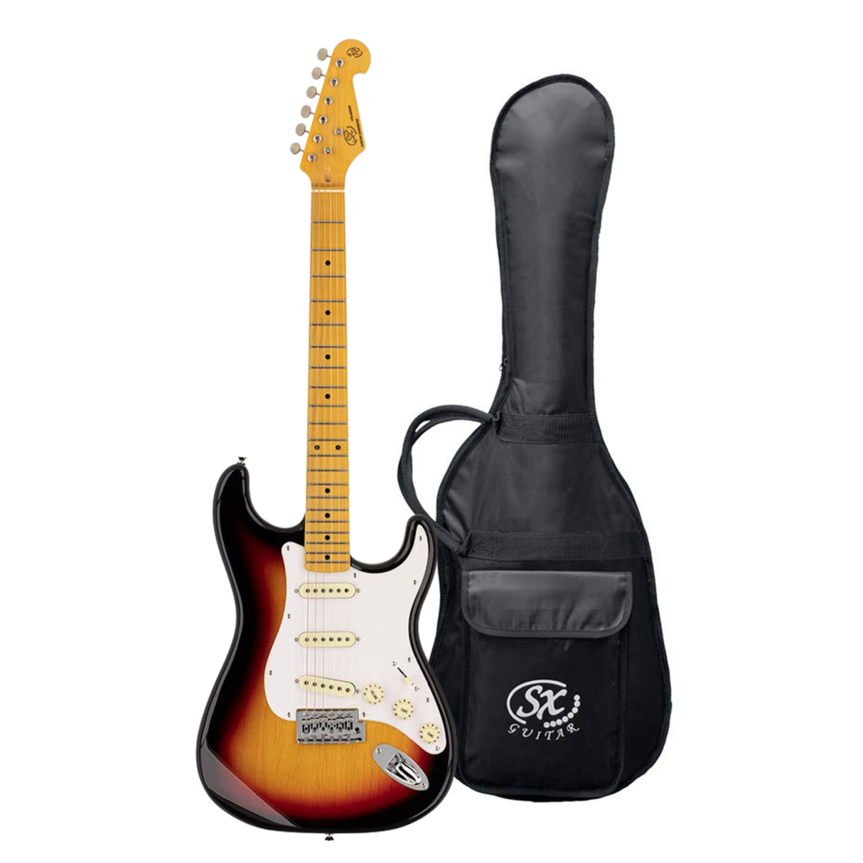 SX SST57-3TS elektrische gitaar – 3 single coils, vintage tremolo, 3-Tone Sunburst + tas