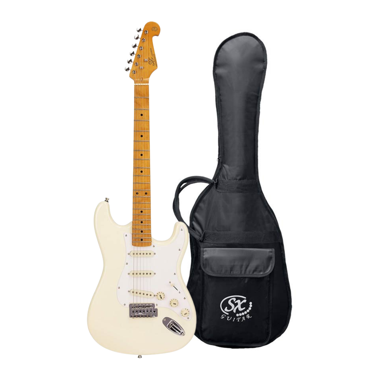 SX SST57-VWH elektrische gitaar – 3 single coils, vintage tremolo, Vintage White + tas