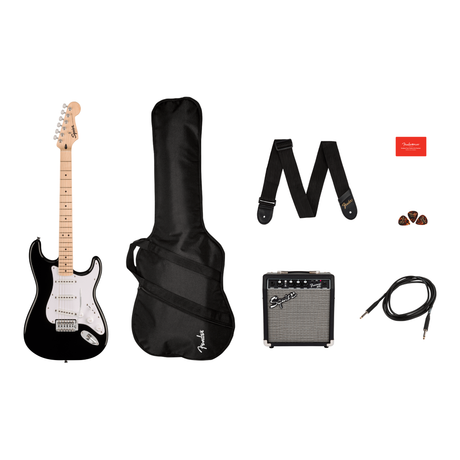 Squier Sonic Stratocaster Pack MN Black Elektrische Gitaar Starterset met Versterker