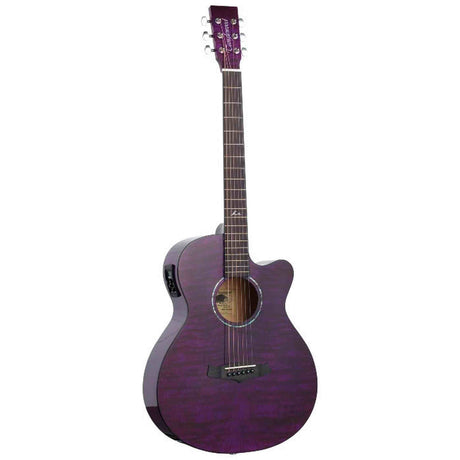 Tanglewood Azure TA4CEHPU Super Folk Cutaway Elektro-Akoestische Gitaar Quilted Ash Purple Gloss
