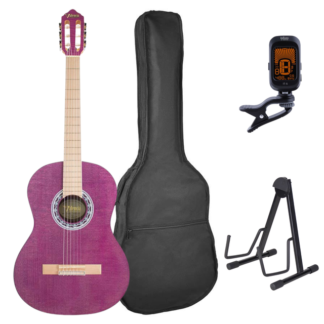 Valencia VC354HPP Klassieke Gitaar 4/4 – Sitka Spar & Mahonie, Paars, Inclusief Tas, Standaard en Stemapparaat