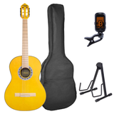 Valencia VC354HYW Klassieke Gitaar 4/4 – Sitka Spar & Mahonie, Geel, Inclusief Tas, Standaard en Stemapparaat