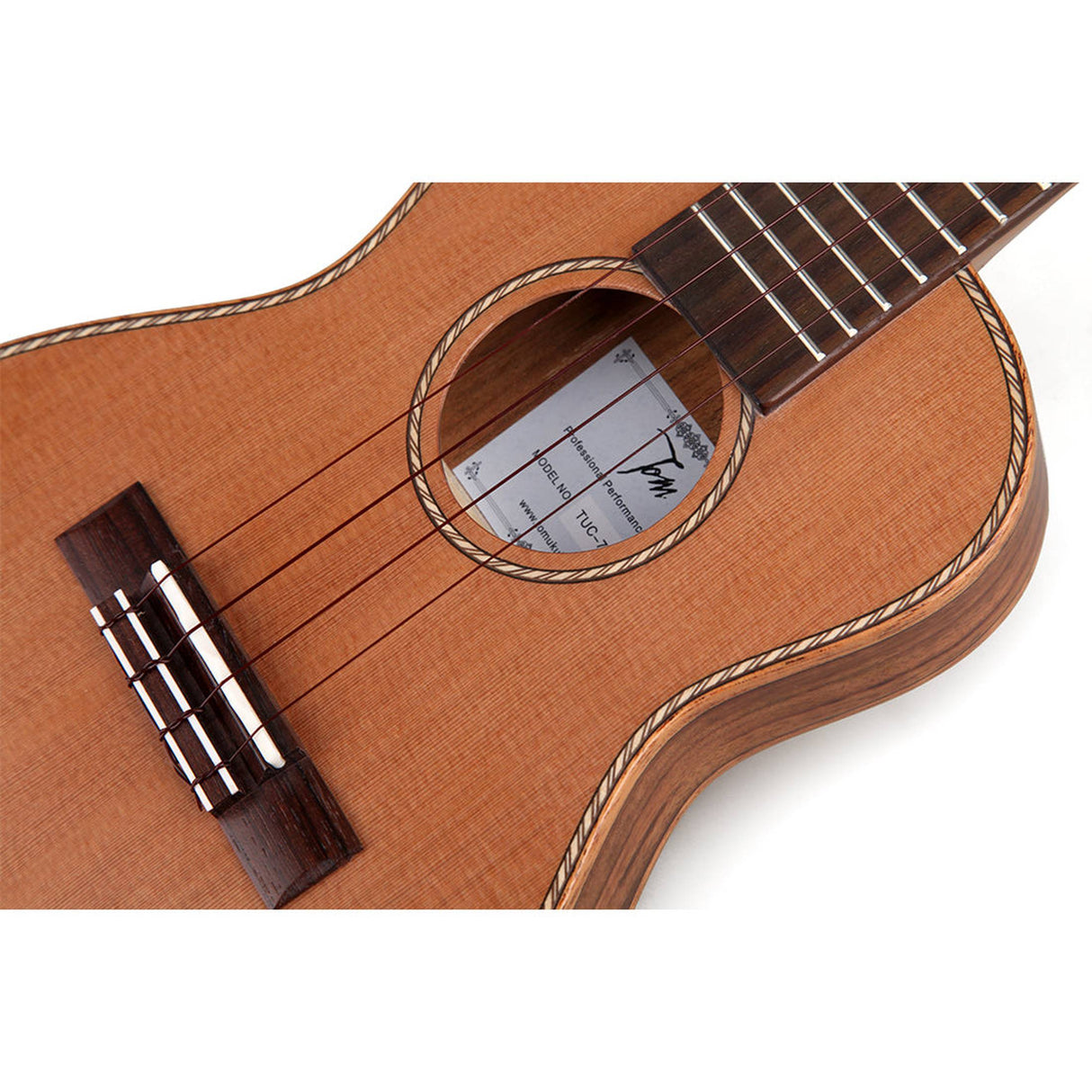 TOM 790 E Thinline Concert Ukelele met Massief Red Cedar Bovenblad en Pickup Inclusief Luxe Hoes