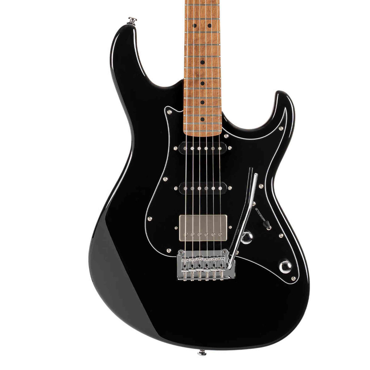 Cort G250SE BK Elektrische Gitaar HSS Linden Roasted Maple Zwart met 2-Punts Tremolo