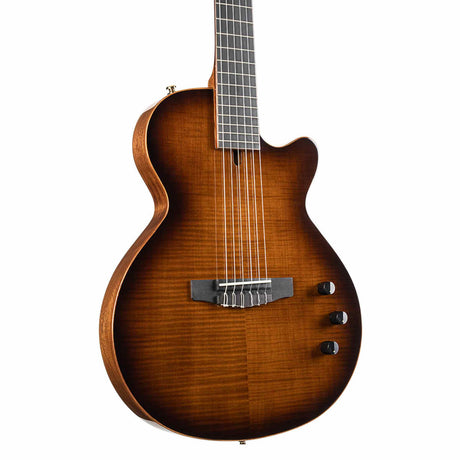 Cort Sunset Nylectric DLX TSB Nylon Elektrische Gitaar Solid Sitka Spruce met Flamed Maple Tobacco Sunburst