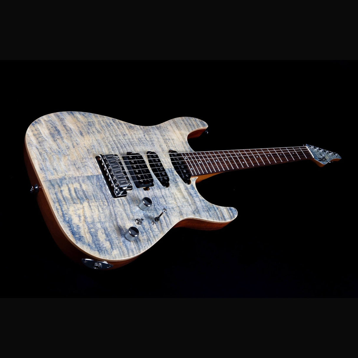 JET JS-45 Indigo Gray S-style Elektrische Gitaar HSS Flame Maple Top Rosewood Toets Indigo Grijs