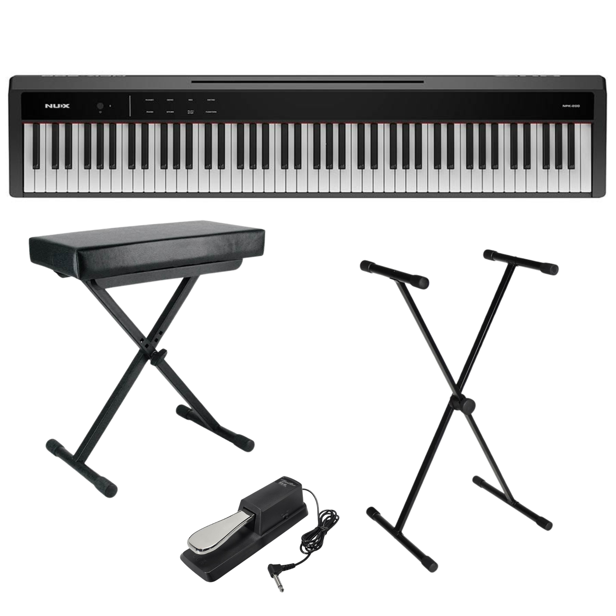 NUX NPK-200/BK Stage Piano Set met Standaard, Kruk en Sustainpedaal - 88 toetsen