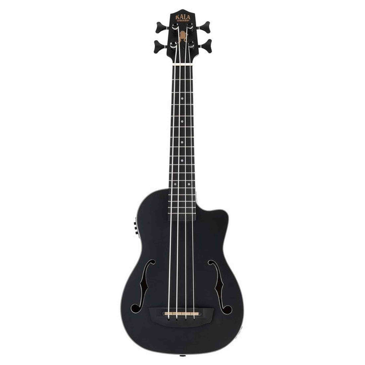 Kala Journeyman Black U•BASS® bas ukulele – Mahonie, Matte Zwart, F-Holes, Elektrisch-Akoestisch met EQ en Gigbag